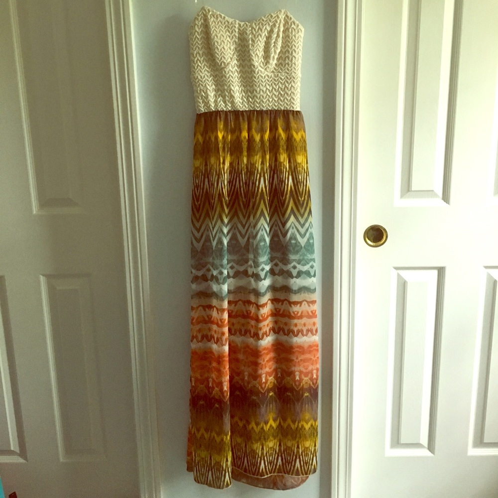Strapless tribal maxi dress